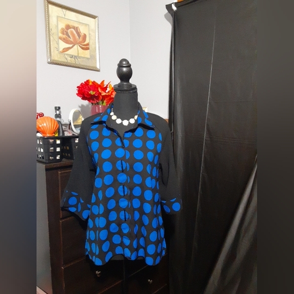 Ali Miles Ladies Black/Blue Polka Dot Blouse/Top - Picture 2 of 11